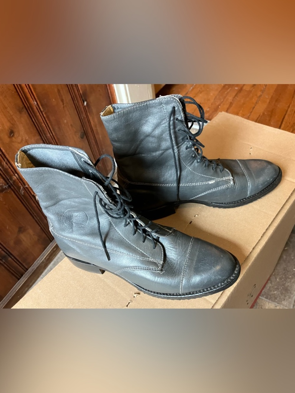 Grand Prix Women’s Grey Leather Lace-Up Paddock Equestrian Boots Cap Toe Size 7